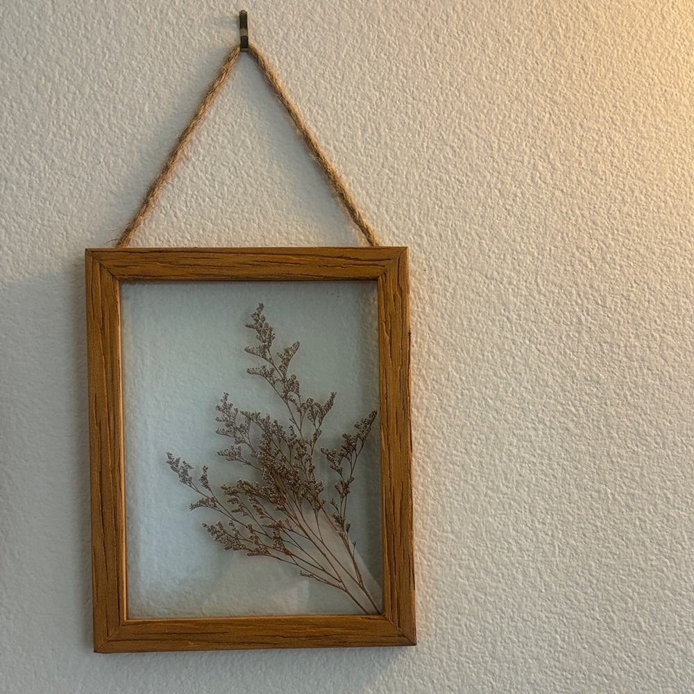Wooden Hanging Frame with Pressed Dried Flowers - Brown